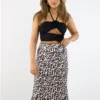 Saint Genies Leopard Print Pattern Satin Midi Skirt