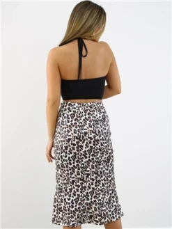 Saint Genies Leopard Print Pattern Satin Midi Skirt -Cheap Drape Dresses Store 28884 3