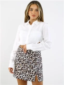 Saint Genies Leopard Print Split Mini Skirt