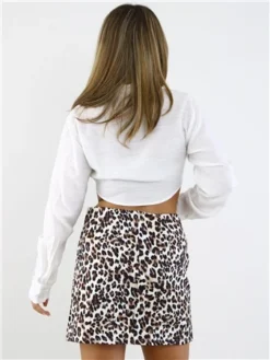 Saint Genies Leopard Print Split Mini Skirt -Cheap Drape Dresses Store 28890 3