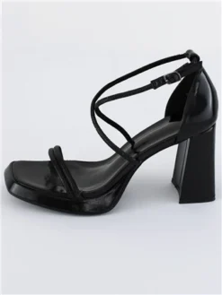 No Doubt Black Strappy Square Toe Heels -Cheap Drape Dresses Store 28901 2