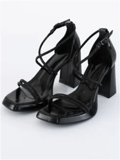 No Doubt Black Strappy Square Toe Heels