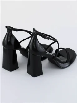 No Doubt Black Strappy Square Toe Heels -Cheap Drape Dresses Store 28901 3