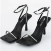 Public Desire Black Pu Carla Diamante Barely There Square Toe Heels