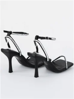 Public Desire Black Pu Carla Diamante Barely There Square Toe Heels -Cheap Drape Dresses Store 28953 3