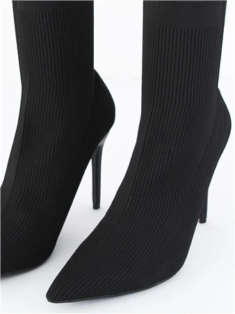 Public Desire Black Mirival Knitted Stiletto Sock Ankle Boot 2 Public Desire Black Mirival Knitted Stiletto Sock Ankle Boot - Image 2