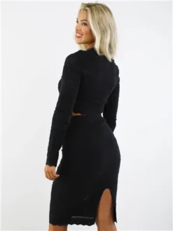 Saint Genies Black Crochet Knit Midi Skirt -Cheap Drape Dresses Store 28965 3