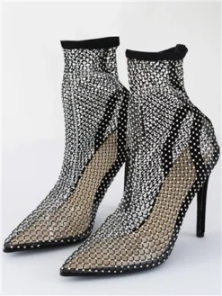 No Doubt Black Mesh Chainmail Diamante Sock Heel