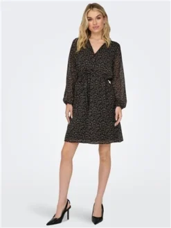 Only Black / Black Cera Mini V-Neck Dress With Tie Waist 6 Only Black / Black Cera Mini V-Neck Dress With Tie Waist -Cheap Drape Dresses Store 29008 2