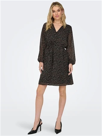 Only Black / Black Cera Mini V-Neck Dress With Tie Waist 3 Only Black / Black Cera Mini V-Neck Dress With Tie Waist - Image 3