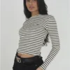 Brave Soul Cream / Black Contrast Stripe Long Sleeve High Neck Top