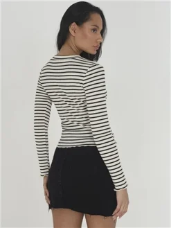 Brave Soul Cream / Black Contrast Stripe Long Sleeve High Neck Top -Cheap Drape Dresses Store 29015 3