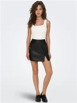 Only Black / Black Leni Mini Skirt With Slit -Cheap Drape Dresses Store 29031 2