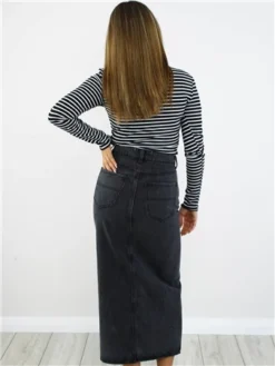 Brave Soul Black Wash Midi Denim Skirt -Cheap Drape Dresses Store 29064 3