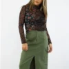 Saint Genies Khaki Midi Cargo Skirt