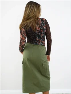 Saint Genies Khaki Midi Cargo Skirt -Cheap Drape Dresses Store 29072 3