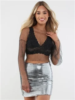Glamorous Silver Disco Sequin Mini Skirt