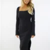 Saint Genies Black Midi Rib Knit Dress