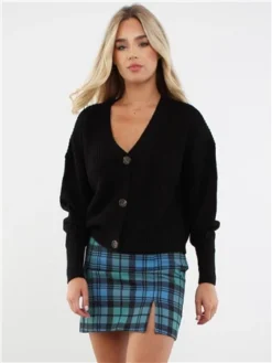 Saint Genies Green / Blue Tartan Print Split Mini Skirt