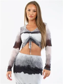 Noisy May High Rise / Grey Marbel L/S Top String Detail Top