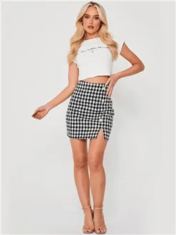 Saint Genies Black / White Houndstooth Tweed Skirt -Cheap Drape Dresses Store 29255 2