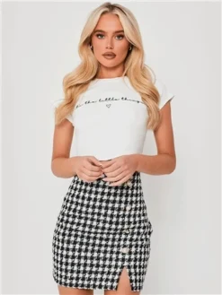 Saint Genies Black / White Houndstooth Tweed Skirt