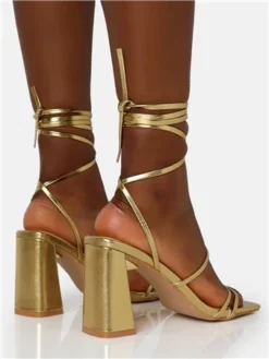 Public Desire Gold Pu Natty Lace Up Square Toe Mid Block Heels 7 Public Desire Gold Pu Natty Lace Up Square Toe Mid Block Heels -Cheap Drape Dresses Store 29268 3