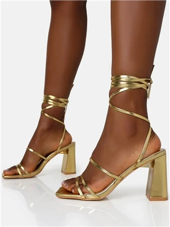 Public Desire Gold Pu Natty Lace Up Square Toe Mid Block Heels 1 Public Desire Gold Pu Natty Lace Up Square Toe Mid Block Heels