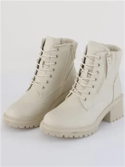 Refresh Cream Lace Zip Ankle Chunky Boot