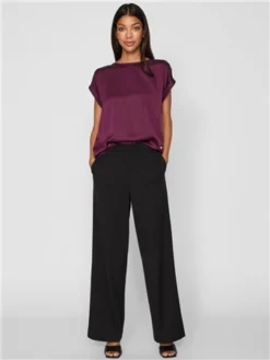 Vila Winter Bloom Ellette Satin Look Short Sleeved Top -Cheap Drape Dresses Store 29289 2