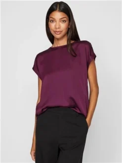 Vila Winter Bloom Ellette Satin Look Short Sleeved Top