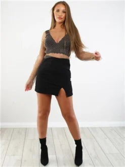 Saint Genies Black Short Split Skirt -Cheap Drape Dresses Store 29316 2