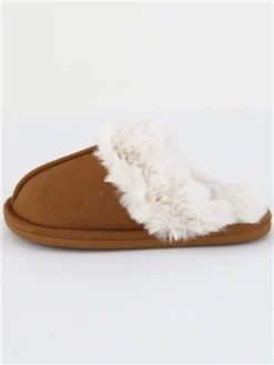 Krush Chestnut Faux Suede Fur Trim Slipper -Cheap Drape Dresses Store 29338 2