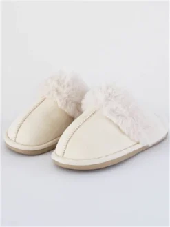 Krush Mushroom Faux Suede Fur Trim Slipper