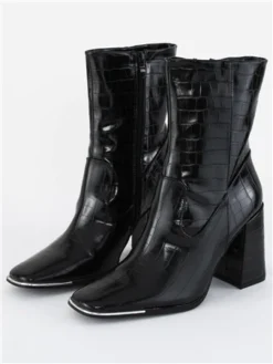 No Doubt Black Patent Croc Ankle Boot