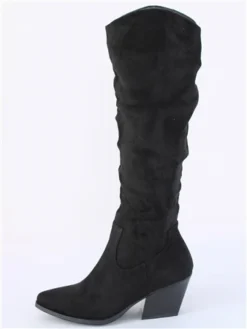 Krush Black Faux Suede Long Cowboy Boot -Cheap Drape Dresses Store 29342 2