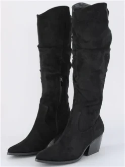 Krush Black Faux Suede Long Cowboy Boot