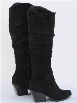 Krush Black Faux Suede Long Cowboy Boot -Cheap Drape Dresses Store 29342 3