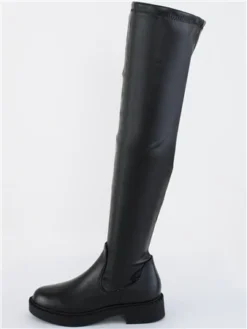 Truffle Black Faux Leather Knee Hight Boot -Cheap Drape Dresses Store 29370 2