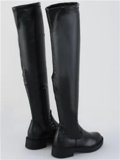 Truffle Black Faux Leather Knee Hight Boot -Cheap Drape Dresses Store 29370 3