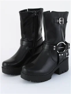 Dv8 Black Chunky Biker Boot