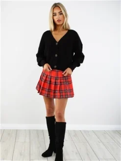 Saint Genies Red Tartan Pleated Skort -Cheap Drape Dresses Store 29386 2