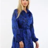 Ax Paris Blue Leopard Shirt Dress