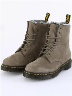 Dr. Martens Dr Martens Nickel Grey Milled 1460 Serena Faux Fur Lined Nubuck Boots