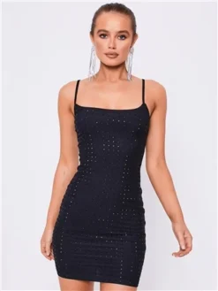 Saint Genies Black Adelaide Strappy Diamante Mini Bodycon Dress