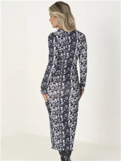 Brave Soul Abstract Print Jersey Mesh Long Sleeve Maxi -Cheap Drape Dresses Store 29450 3