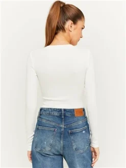 Tally Weijl White Basic Long Sleeve Bodysuit -Cheap Drape Dresses Store 29484 3