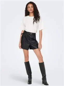 Only Black / Black Heidi Faux Leather Shorts -Cheap Drape Dresses Store 29489 2