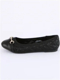 Krush Black Quilted Flat Chain Shoe -Cheap Drape Dresses Store 29503 2