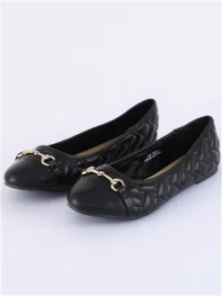 Krush Black Quilted Flat Chain Shoe